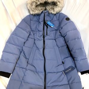 Nautica Light Blue Quilted Jacket with Faux Fur Trim